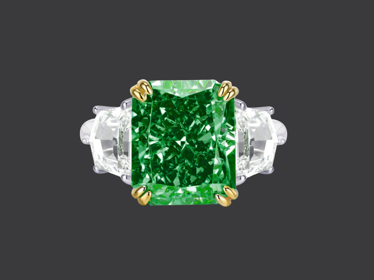 Radiant Three-Stone Ring – White, Yellow, Green & Blue CZ | Gold & Platinum