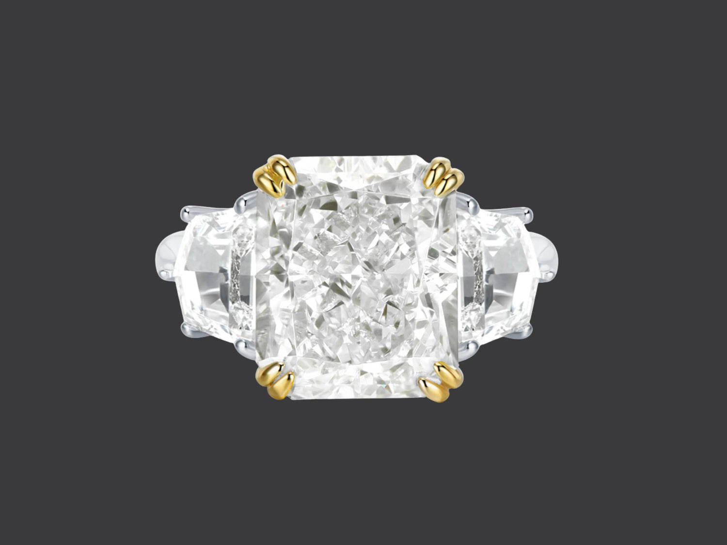 Radiant Three-Stone Ring – White, Yellow, Green & Blue CZ | Gold & Platinum